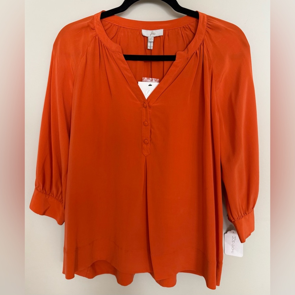 NWT Joie Women’s Burnt Orange 100% Silk Izzy Blouse - Size XS